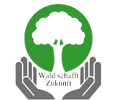 Logo featuring hands holding a green circle with a white tree and the text "Wald schafft Zukunft"