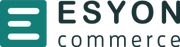 A logo featuring a teal square with three white horizontal lines on the left, next to the grey text ESYON commerce