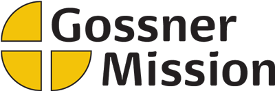 Logo of Gossner Mission featuring a yellow circle divided into four quadrants by a black cross, with the text Gossner Mission
